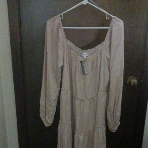 Le Lis Tan Long Sleeve Sundress with Bishop Sleeves